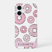 Muster von Donuts, rosa Donuts, Icing, Ihr Name iPhone 16 Hülle (Rückseite)
