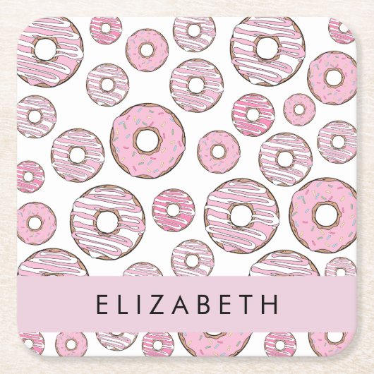 Muster von Donuts, rosa Donuts, Icing, Ihr Name Rechteckiger Pappuntersetzer (Vorderseite)