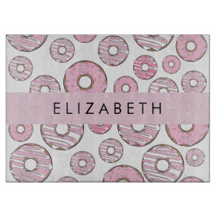 Muster von Donuts, rosa Donuts, Icing, Ihr Name Schneidebrett