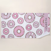 Muster von Donuts, rosa Donuts, Icing, Ihr Name Strandtuch (Vorderseite)