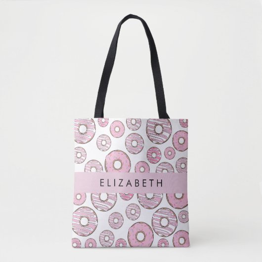Muster von Donuts, rosa Donuts, Icing, Ihr Name Tasche (Vorderseite)