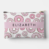 Muster von Donuts, rosa Donuts, Icing, Ihr Name Zubehörtasche (Rückseite)