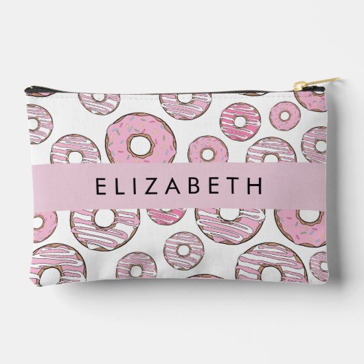Muster von Donuts, rosa Donuts, Icing, Ihr Name Zubehörtasche (Rückseite)