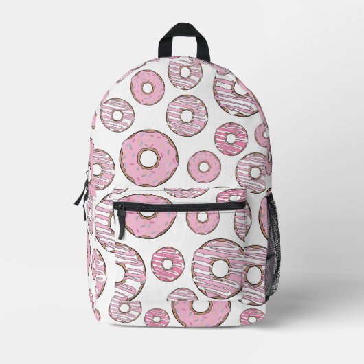 Muster von Donuts, rosa Donuts, Sprinklen Bedruckter Rucksack (Vorderseite)