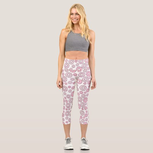 Muster von Donuts, rosa Donuts, Sprinklen Capri Leggings (Vorderseite)