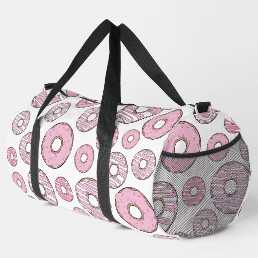 Muster von Donuts, rosa Donuts, Sprinklen Duffle Bag (Rechte Ecke)
