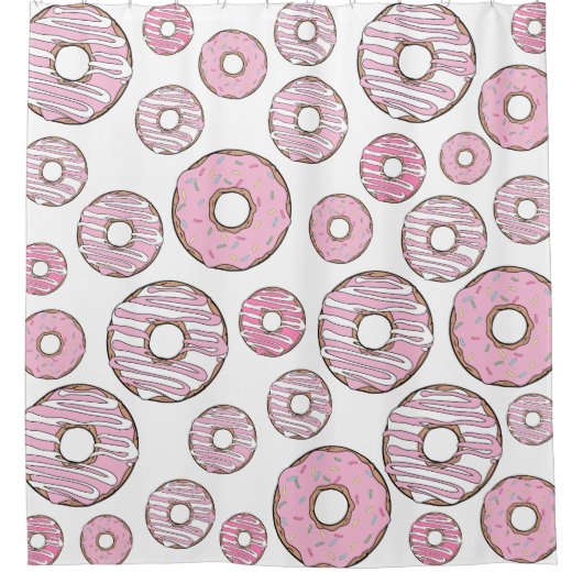 Muster von Donuts, rosa Donuts, Sprinklen Duschvorhang (Vorderseite)