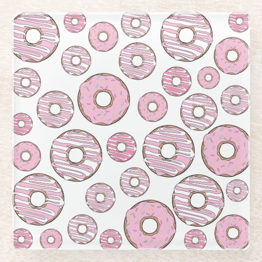 Muster von Donuts, rosa Donuts, Sprinklen Glasuntersetzer (Vorderseite)