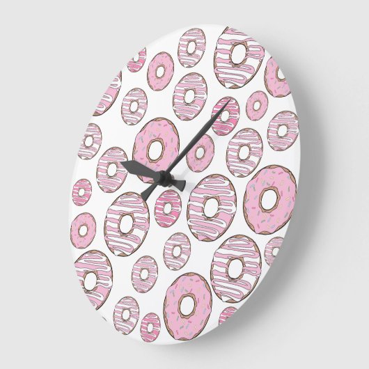 Muster von Donuts, rosa Donuts, Sprinklen Große Wanduhr (Winkel)