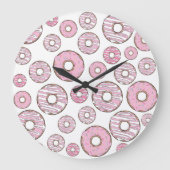 Muster von Donuts, rosa Donuts, Sprinklen Große Wanduhr (Vorderseite)