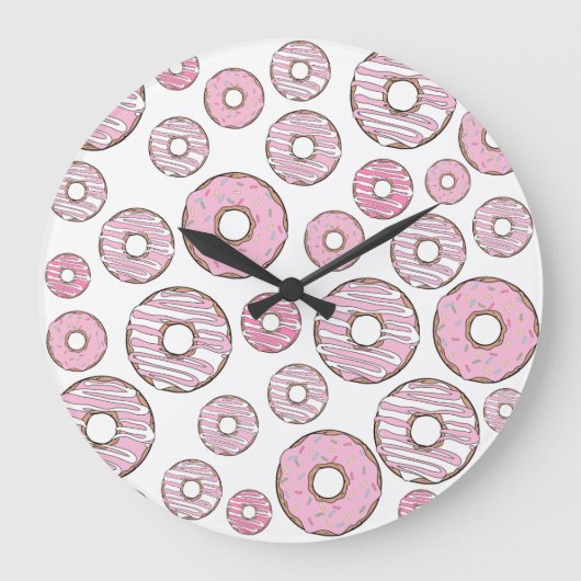Muster von Donuts, rosa Donuts, Sprinklen Große Wanduhr (Vorderseite)