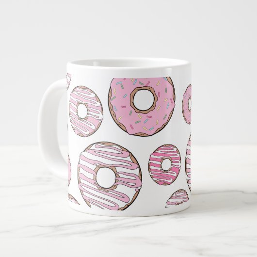 Muster von Donuts, rosa Donuts, Sprinklen Jumbo-Tasse (Vorderseite Links)