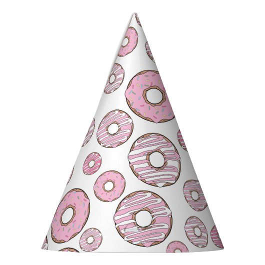 Muster von Donuts, rosa Donuts, Sprinklen Partyhütchen (Links)