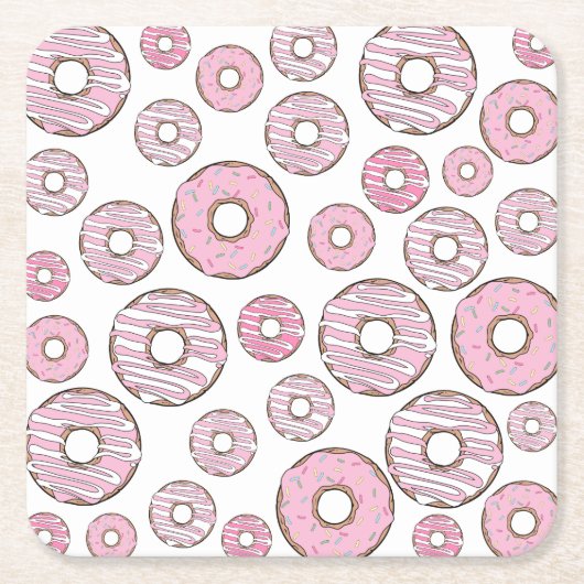 Muster von Donuts, rosa Donuts, Sprinklen Rechteckiger Pappuntersetzer (Vorderseite)