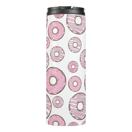 Muster von Donuts, rosa Donuts, Sprinklen Thermosbecher (Rückseite)