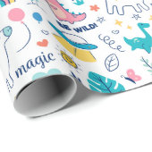 Muster von Einhorn und Dinosaurier Geschenkpapier (Rolleneckpunkt)