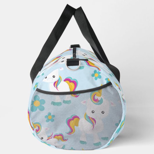 Muster von Einhörnern, Niedlichen Einhörnchen, Blu Duffle Bag (Rechts)