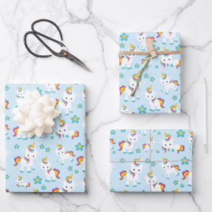Muster von Einhörnern, Niedlichen Einhörnchen, Blu Geschenkpapier Set