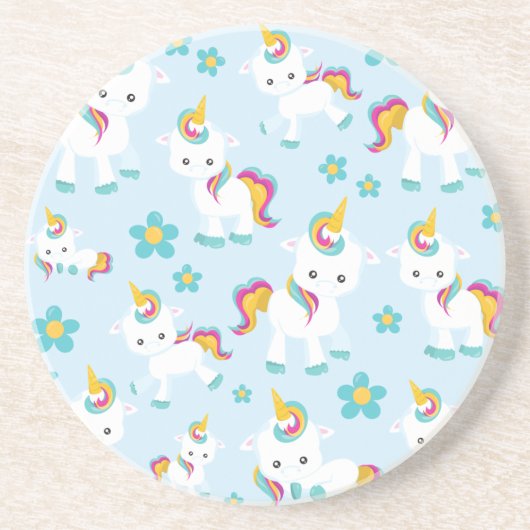 Muster von Einhörnern, Niedlichen Einhörnchen, Blu Getränkeuntersetzer (Vorne)