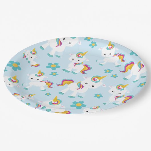 Muster von Einhörnern, Niedlichen Einhörnchen, Blu Pappteller (Schrägansicht)