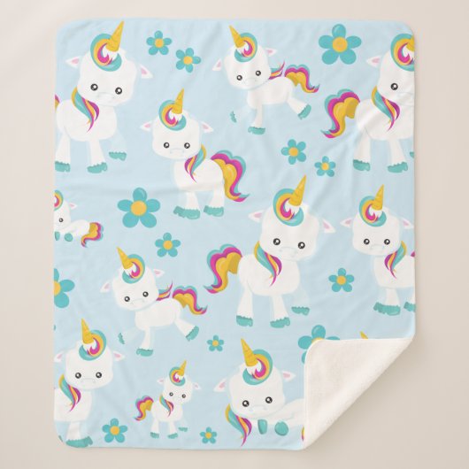 Muster von Einhörnern, Niedlichen Einhörnchen, Blu Sherpadecke (Vorderseite)