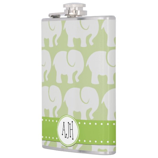 Muster von Elefanten, Elefantenmuster, Monogramm Flachmann (Links)