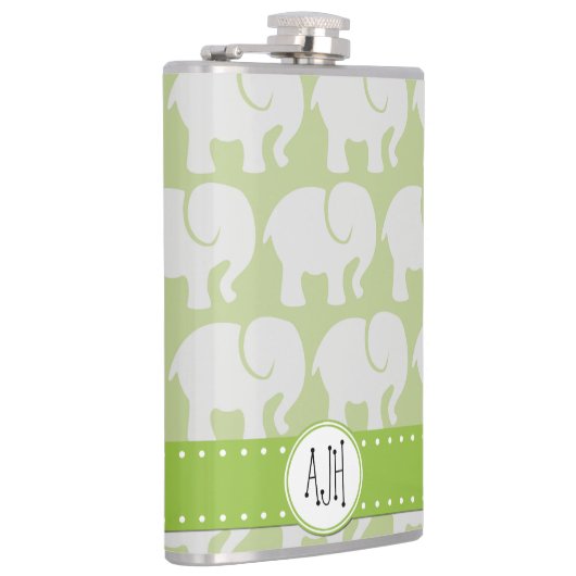 Muster von Elefanten, Elefantenmuster, Monogramm Flachmann (Rechts)