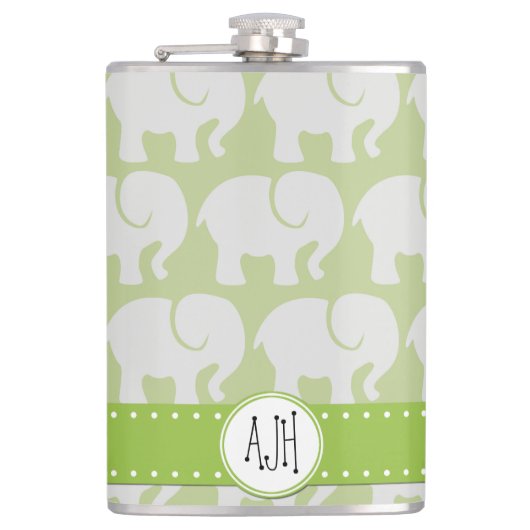 Muster von Elefanten, Elefantenmuster, Monogramm Flachmann (Vorderseite)