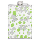 Muster von Elefanten, Niedliche Elefanten - grün g Flachmann (Rückseite)