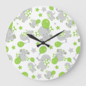 Muster von Elefanten, Niedliche Elefanten - grün g Große Wanduhr (Vorderseite)