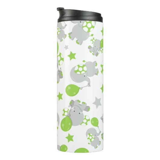 Muster von Elefanten, Niedliche Elefanten - grün g Thermosbecher (Nach rechts gedreht)