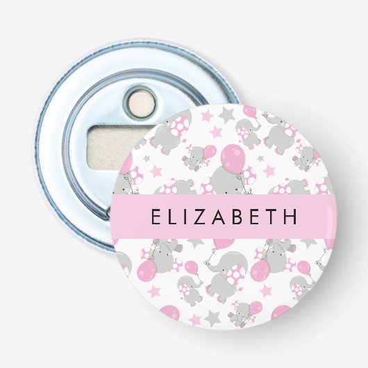 Muster von Elefanten, Niedliche Elefanten, Ihr Nam Flaschenöffner (Vorderseite)