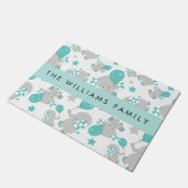 Muster von Elefanten, Niedliche Elefanten, Ihr Nam Fußmatte (Schrägansicht)