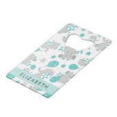 Muster von Elefanten, Niedliche Elefanten, Ihr Nam Geldbeutel Flaschenöffner (Vorderseite Schrägansicht)