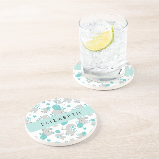 Muster von Elefanten, Niedliche Elefanten, Ihr Nam Getränkeuntersetzer (Seite)