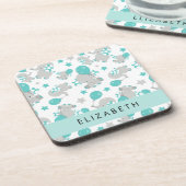 Muster von Elefanten, Niedliche Elefanten, Ihr Nam Getränkeuntersetzer (Linke Seite)