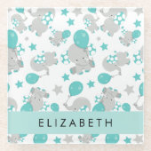 Muster von Elefanten, Niedliche Elefanten, Ihr Nam Glasuntersetzer (Vorderseite)