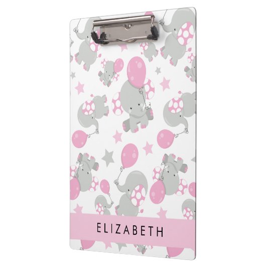 Muster von Elefanten, Niedliche Elefanten, Ihr Nam Klemmbrett (Links)