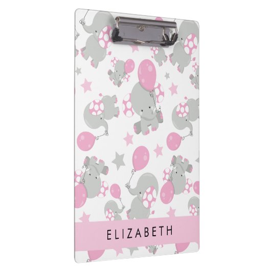 Muster von Elefanten, Niedliche Elefanten, Ihr Nam Klemmbrett (Rechts)