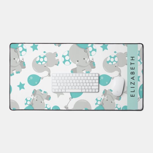 Muster von Elefanten, Niedliche Elefanten, Ihr Nam Schreibtischunterlage (Tastatur & Maus)