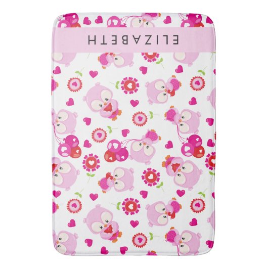 Muster von Eulen, Niedlichen Eulen, rosa Eulen, Ih Badematte (Vorderseite Vertikal)