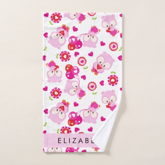 Muster von Eulen, Niedlichen Eulen, rosa Eulen, Ih Badhandtuch Set (Handtuch)