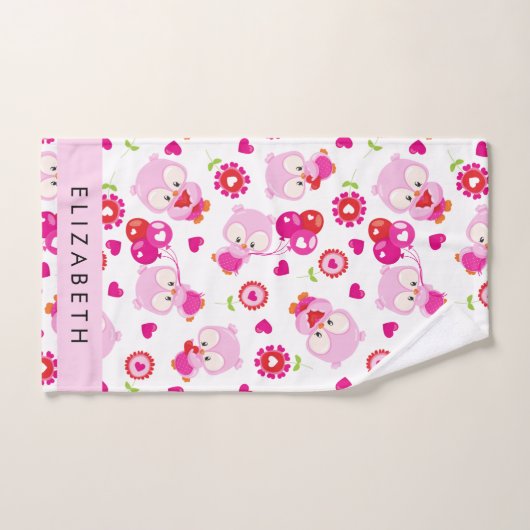 Muster von Eulen, Niedlichen Eulen, rosa Eulen, Ih Badhandtuch Set (Handtuch)