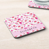 Muster von Eulen, Niedlichen Eulen, rosa Eulen, Ih Getränkeuntersetzer (Linke Seite)