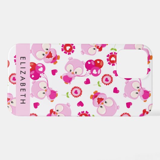 Muster von Eulen, Niedlichen Eulen, rosa Eulen, Ih iPhone Hülle (Rückseite (Horizontal))