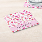 Muster von Eulen, Niedlichen Eulen, rosa Eulen, Ih Rechteckiger Pappuntersetzer (angewinkelt)