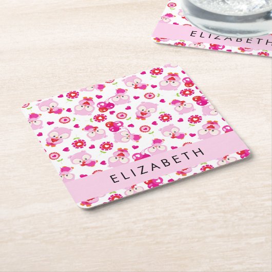 Muster von Eulen, Niedlichen Eulen, rosa Eulen, Ih Rechteckiger Pappuntersetzer (angewinkelt)