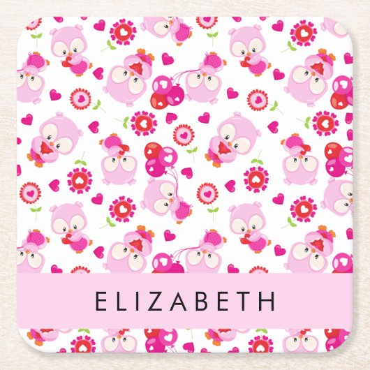 Muster von Eulen, Niedlichen Eulen, rosa Eulen, Ih Rechteckiger Pappuntersetzer (Vorderseite)