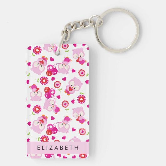 Muster von Eulen, Niedlichen Eulen, rosa Eulen, Ih Schlüsselanhänger (Rückseite)