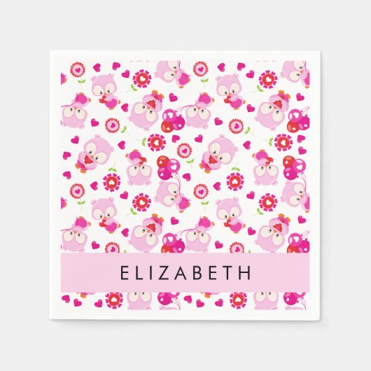 Muster von Eulen, Niedlichen Eulen, rosa Eulen, Ih Serviette (Vorderseite)